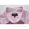 Men's Double Pockets Pink White Checked Shirts